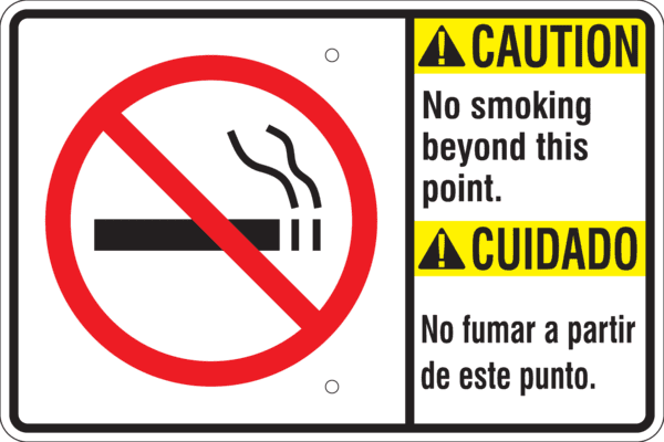 Caution Bilingual w/ Symbol Metal Sign (Choose Wording), Reflective/Non, Var. Sizes, Holes, Overlaminate Y/N, Quality Materials, Long Life Metal Signs