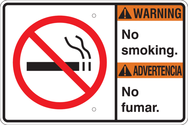 Warning Bilingual Metal Sign (Choose Wording), Reflective/Non, Var. Sizes, Holes, Overlaminate Y/N, Quality Materials, Long Life Metal Signs