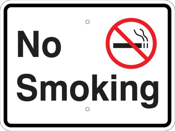 No Smoking w/ Symbol Metal Sign, Reflective/Non-Refl., Various Sizes, Holes, Overlaminate Y/N, Quality Materials, Long Life Metal Signs