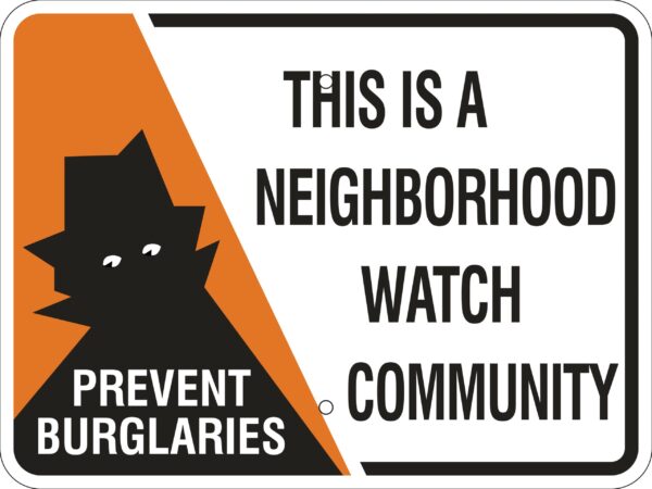 This is a Neighborhood Watch Community w/ Symbol Metal Sign, Reflective/Non, Var. Sizes, Holes, Overlaminate Y/N, Quality Materials, Long Life Metal Signs