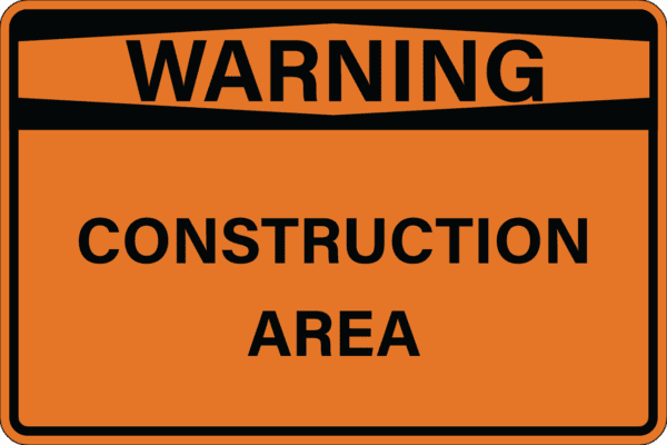 WARNING Metal Sign - Construction Area, Various Sizes, Reflective, Holes Punched, Overlaminate, Quality Materials for Long Life Metal Signs