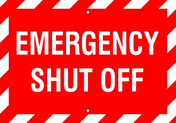 Emergency Shut Off Metal Sign, Reflective/Non, Various Sizes, Holes, Overlaminate Y/N, Quality Materials, Long Life Metal Signs