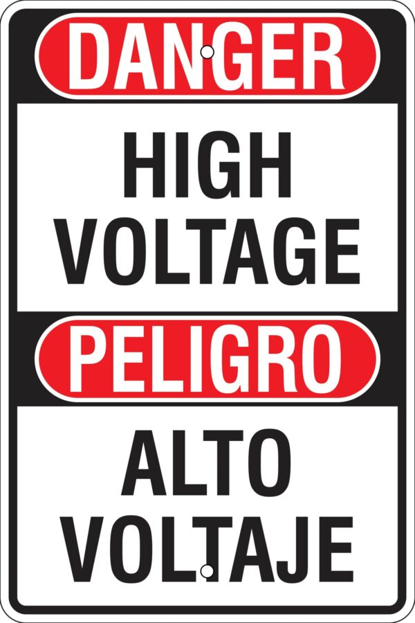 Danger Bilingual Metal Sign (Choose Wording), Reflective/Non, Var. Sizes, Holes, Overlaminate Y/N, Quality Materials, Long Life Metal Signs