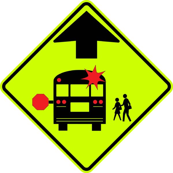 School Bus Stop Ahead (Sym) Metal Sign, S3-1 Fluorescent Yellow Green, Diamond Shape, Var.Sizes, Holes, Overlaminate Y/N, Qlty. Materials, Long Life Metal Signs