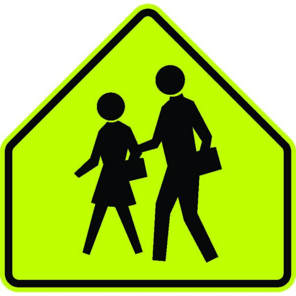 S1-1 School Crossing Metal Sign, Fluorescent Yellow Green, Various Sizes, Holes, Overlaminate Y/N, Quality Materials, Long Life Metal Signs