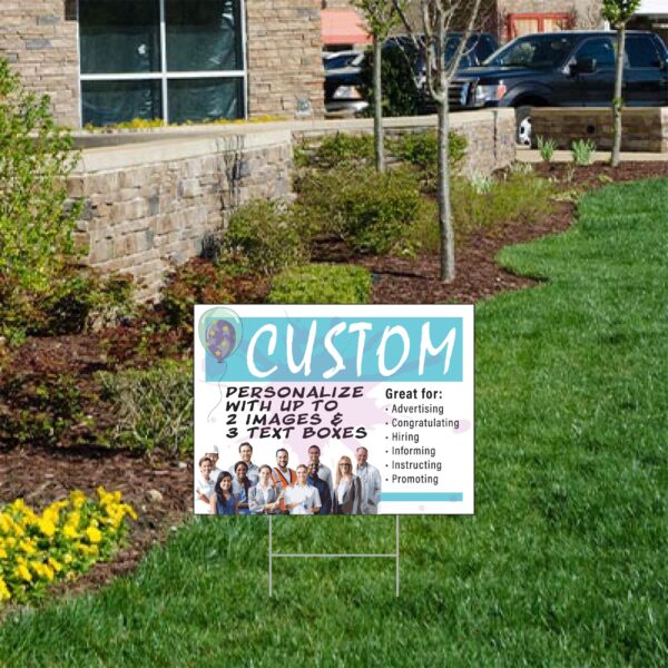 Custom Yard Signs – 2 pack, Design Your Own, 24 x 18, Double-Sided Corrugated Plastic & Vinyl, Superior Appearance, Comes with Stakes Metal Signs