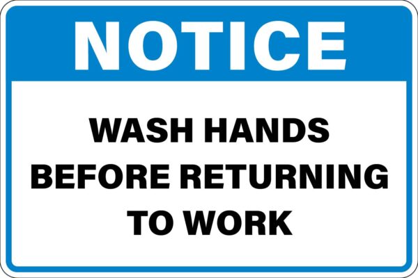 Notice - Wash Hands Before Returning to Work Metal Sign Metal Signs